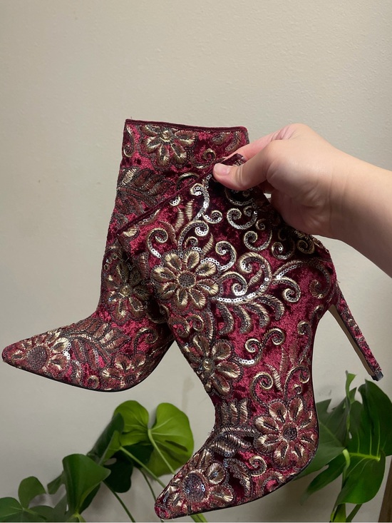 RAYE Shoes - Raye Embroidered Burgundy Floral Sequin Ankle Boot